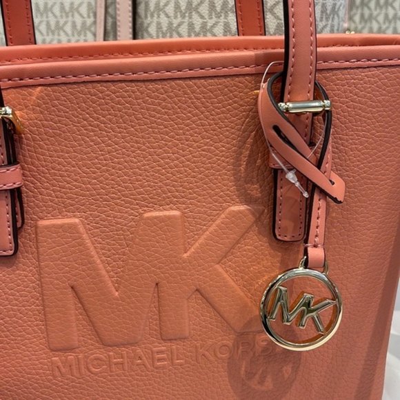 Michael Kors Jet Set Travel XS Embossed Pebbled Leather Tote Bag Sherbert - Picture 12 of 16